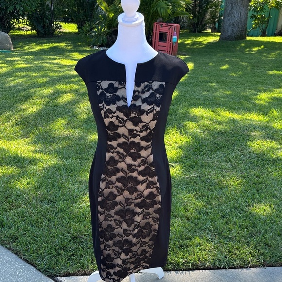 Connected Apparel Black and Cream Floral Lace Midi Dress - Picture 1 of 3